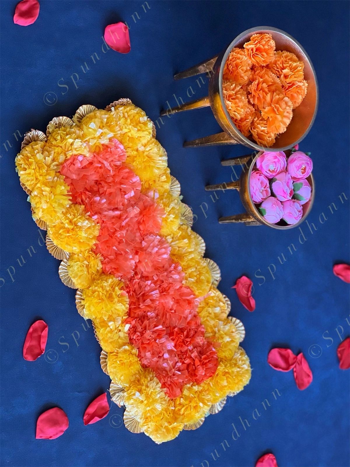 Marigold & Gota Flower Mat with Wood Base