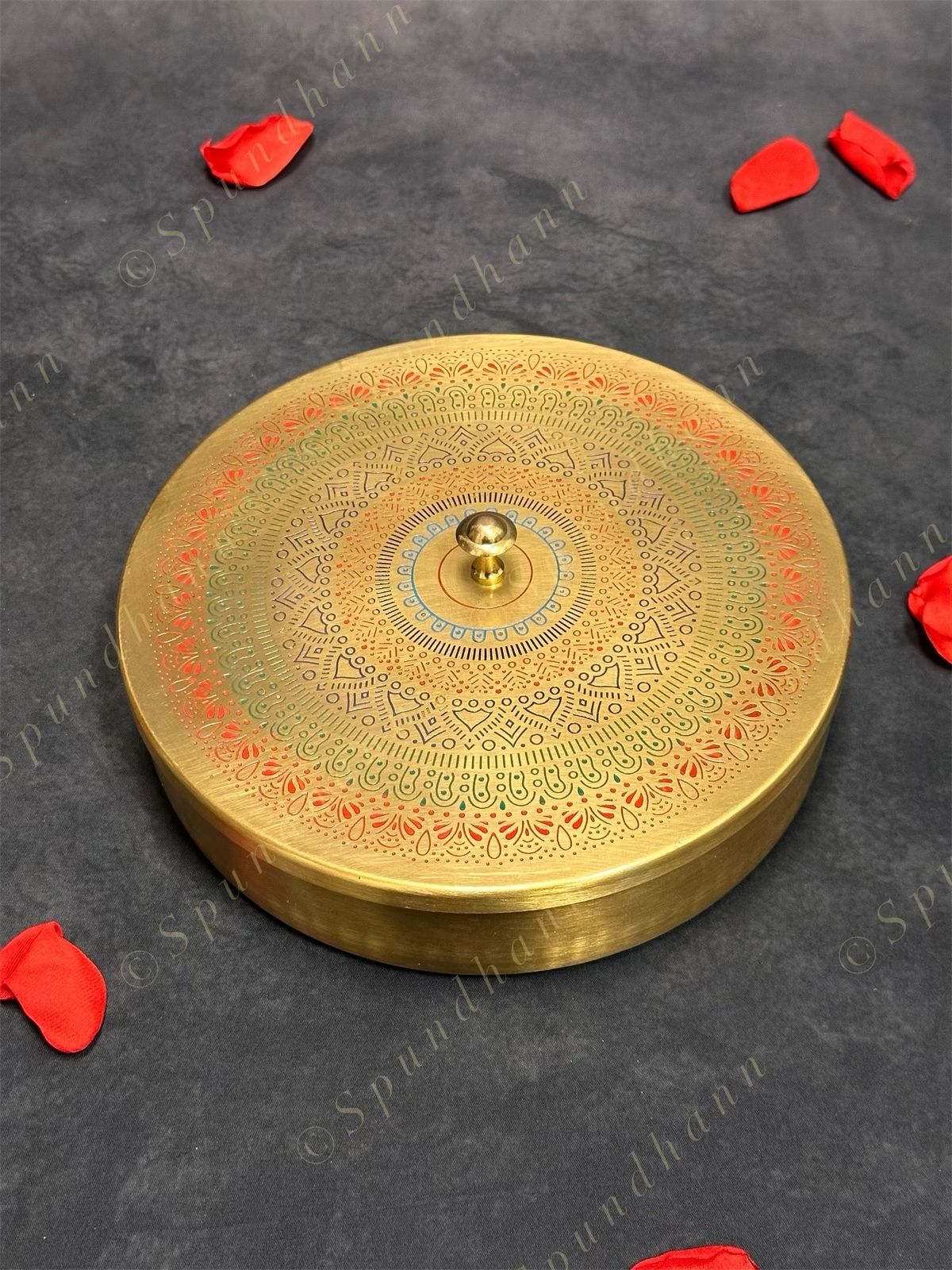 Pure Brass Minakari (Spice) Masala box with 7 Containers