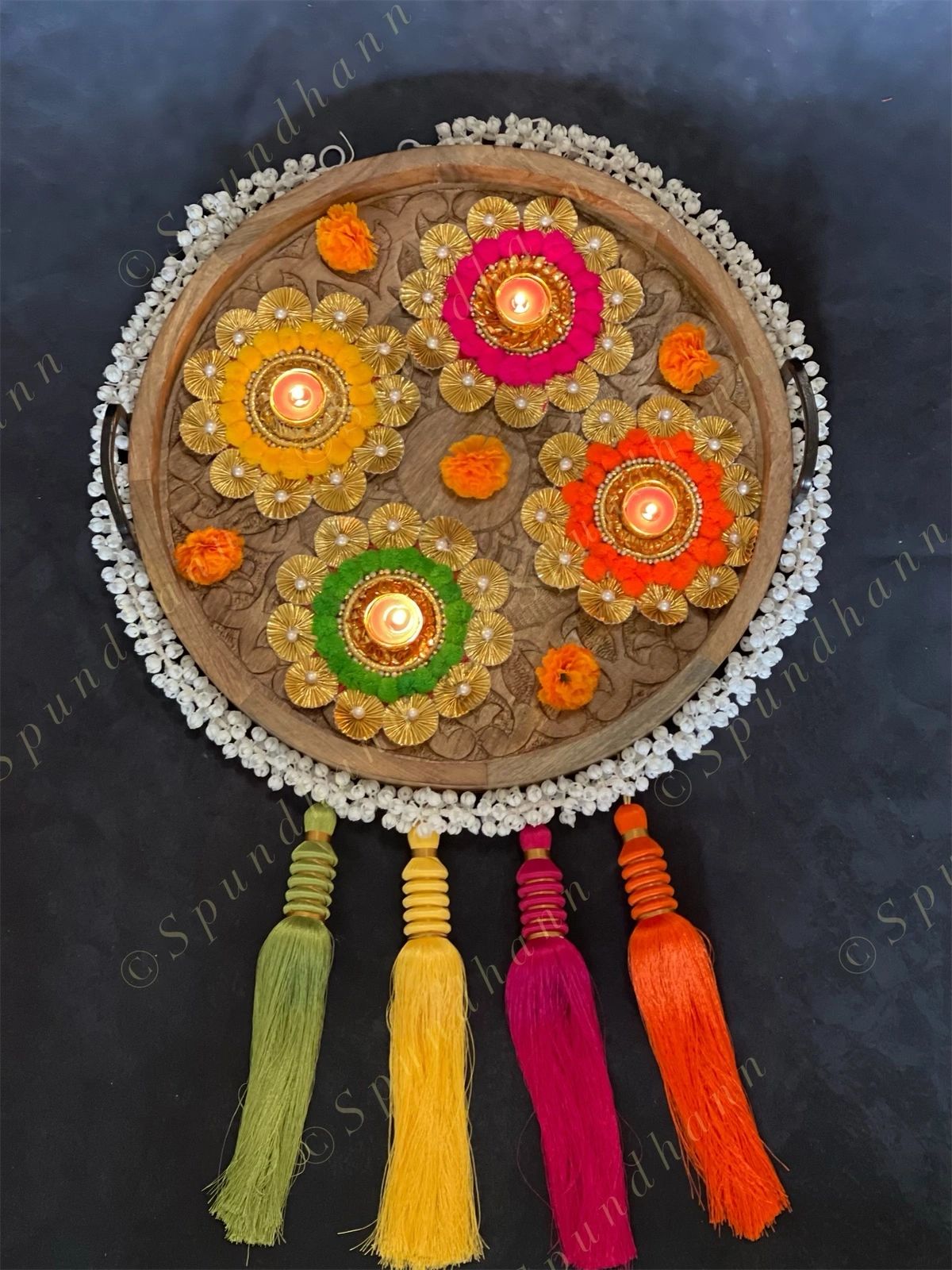 Large Pom Pom & Gota Border Tea Light