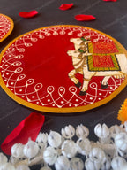 Green & Red Traditional Pichwai Wall Hanging Plate