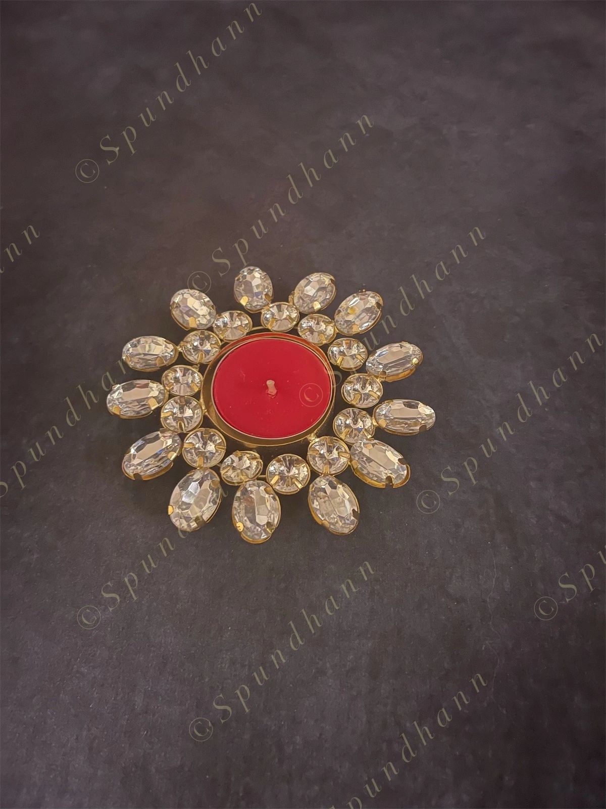 Oval Double White Studded Tea Light Holder