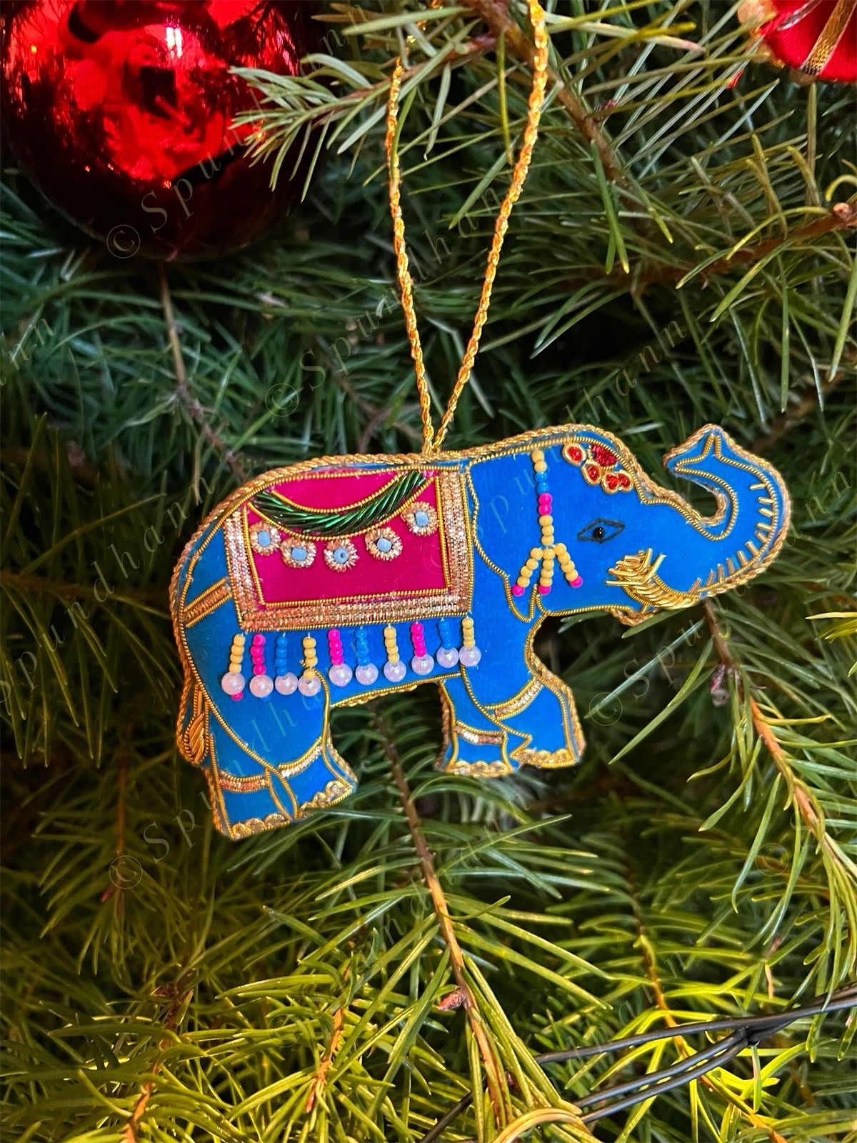 Embroidered Elephant Christmas Tree Ornament