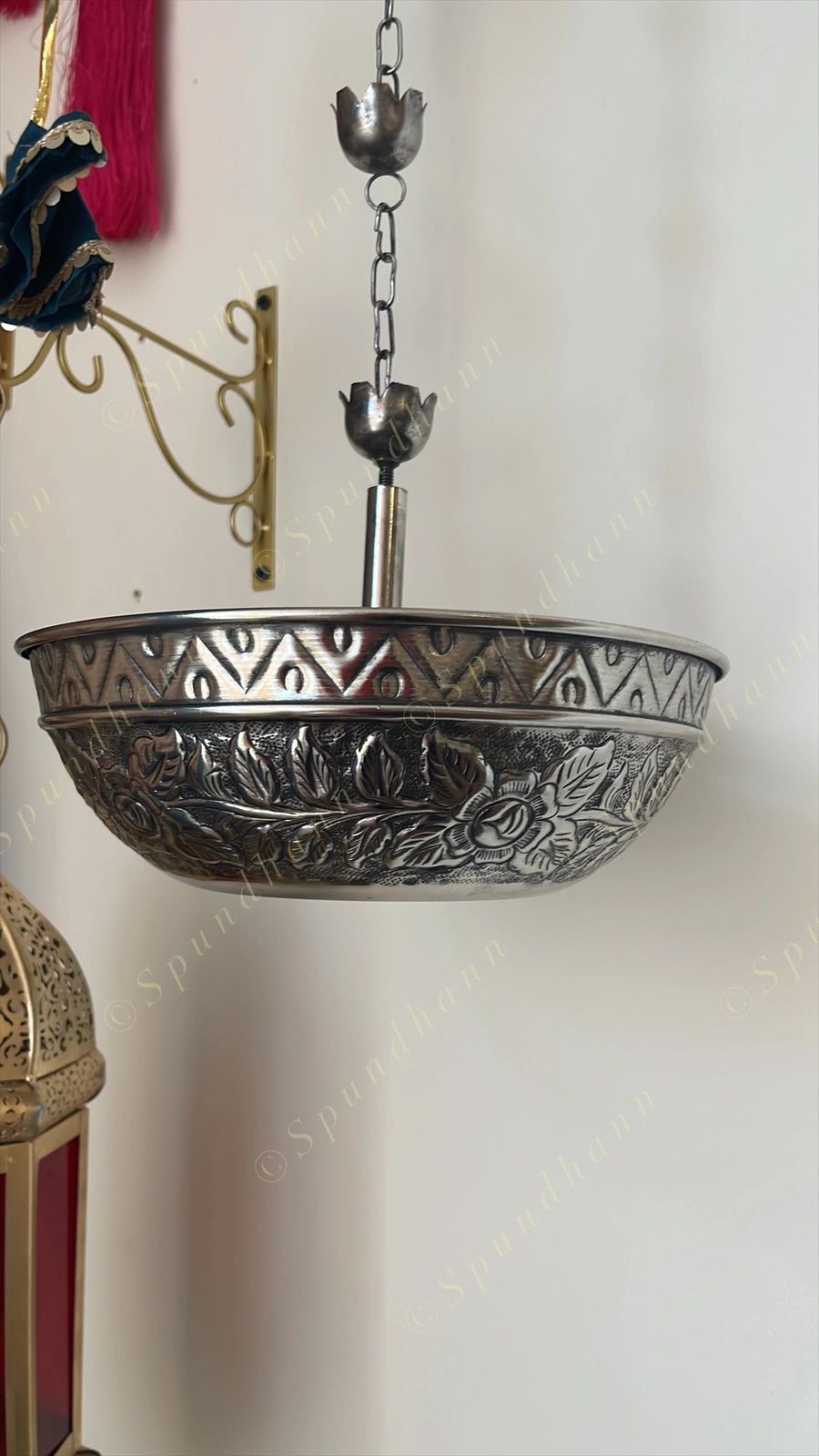 Hanging Embossed Urli in Silver Color Finish