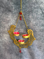 Dainty Metal Hanging Pendant Tea Light Holder with Red Drop