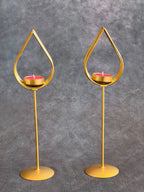 Golden Wire Drop Shape Standing Tea Light Holder