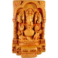Chandan Three-Faced Ganesha Idol – Intricately Carved Wooden Look Statue