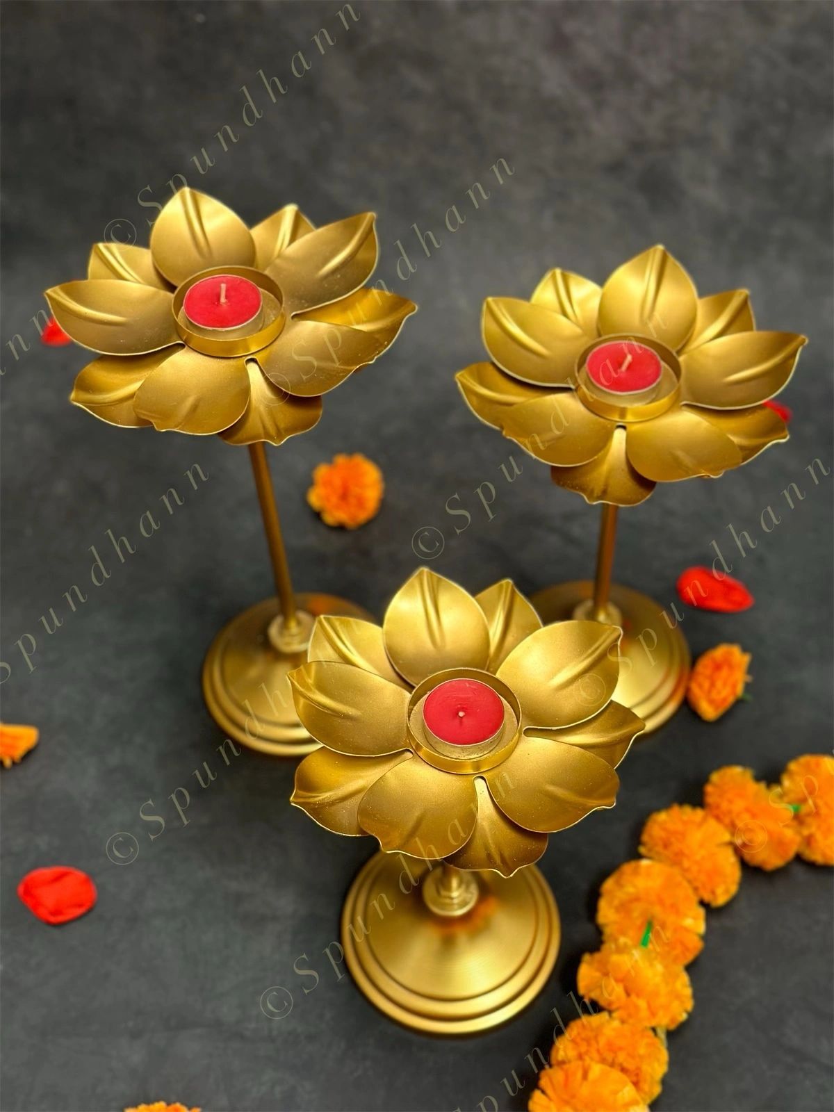 Tall Rounded Lotus Standing Tea Light Holder Set of 3