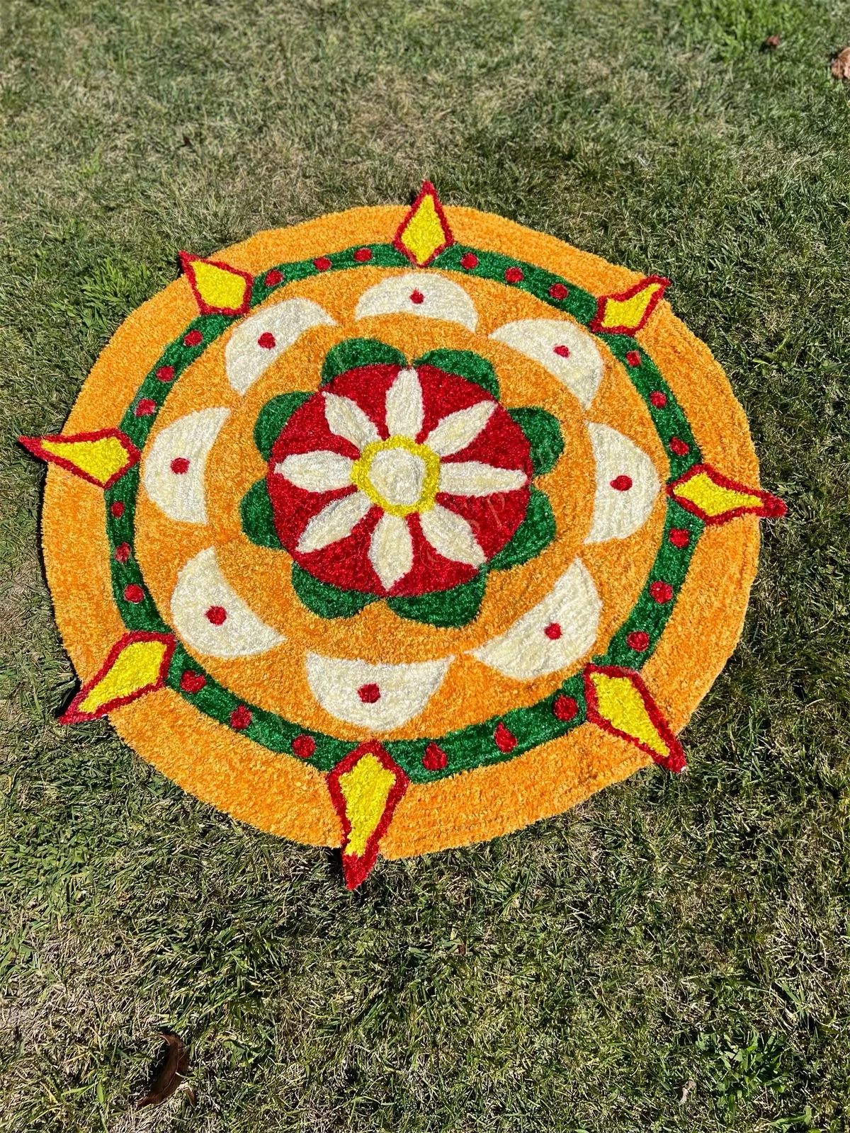 Orange Round Floral Rangoli Floor Mat
