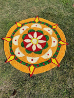 Orange Round Floral Rangoli Floor Mat