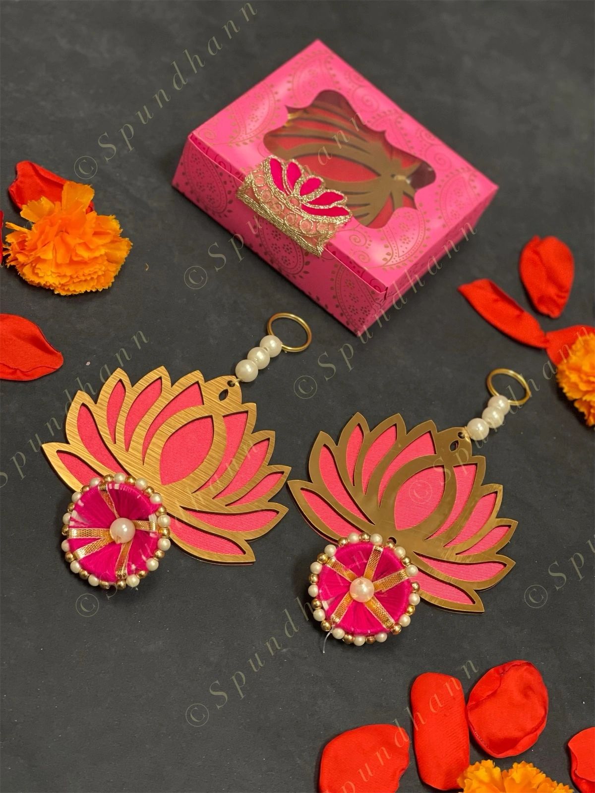 Decorated Gift Box with Lotus Danglers