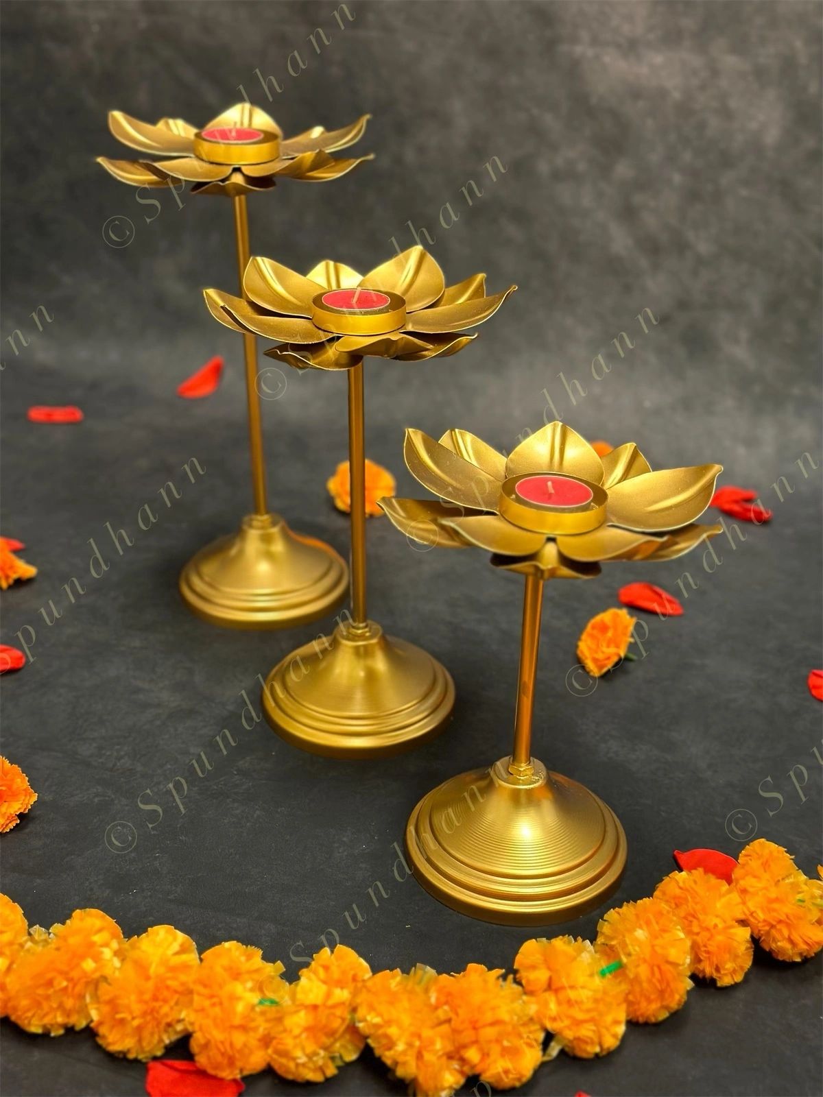 Tall Rounded Lotus Standing Tea Light Holder Set of 3
