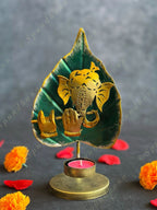 Flute Ganesh with Green Leaf Tea Light Holder