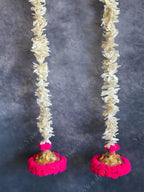 Chameli, Jute, Gota & Pink Pom Pom Dangler Set of 2