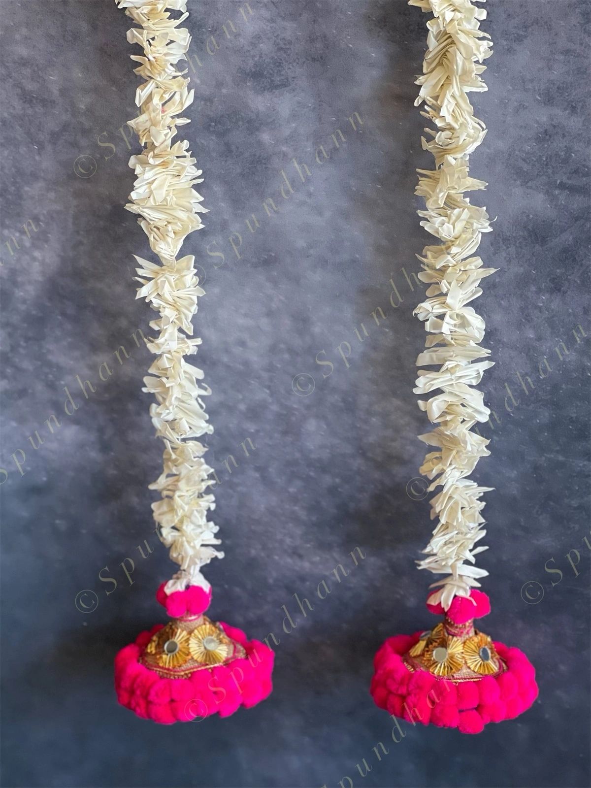 Chameli, Jute, Gota & Pink Pom Pom Dangler Set of 2