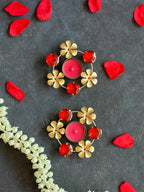 Red Stone & Gold Flower Tea Light Holder