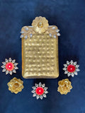 Rectangular Gold Hammered Platter / Tray with Floral Motif