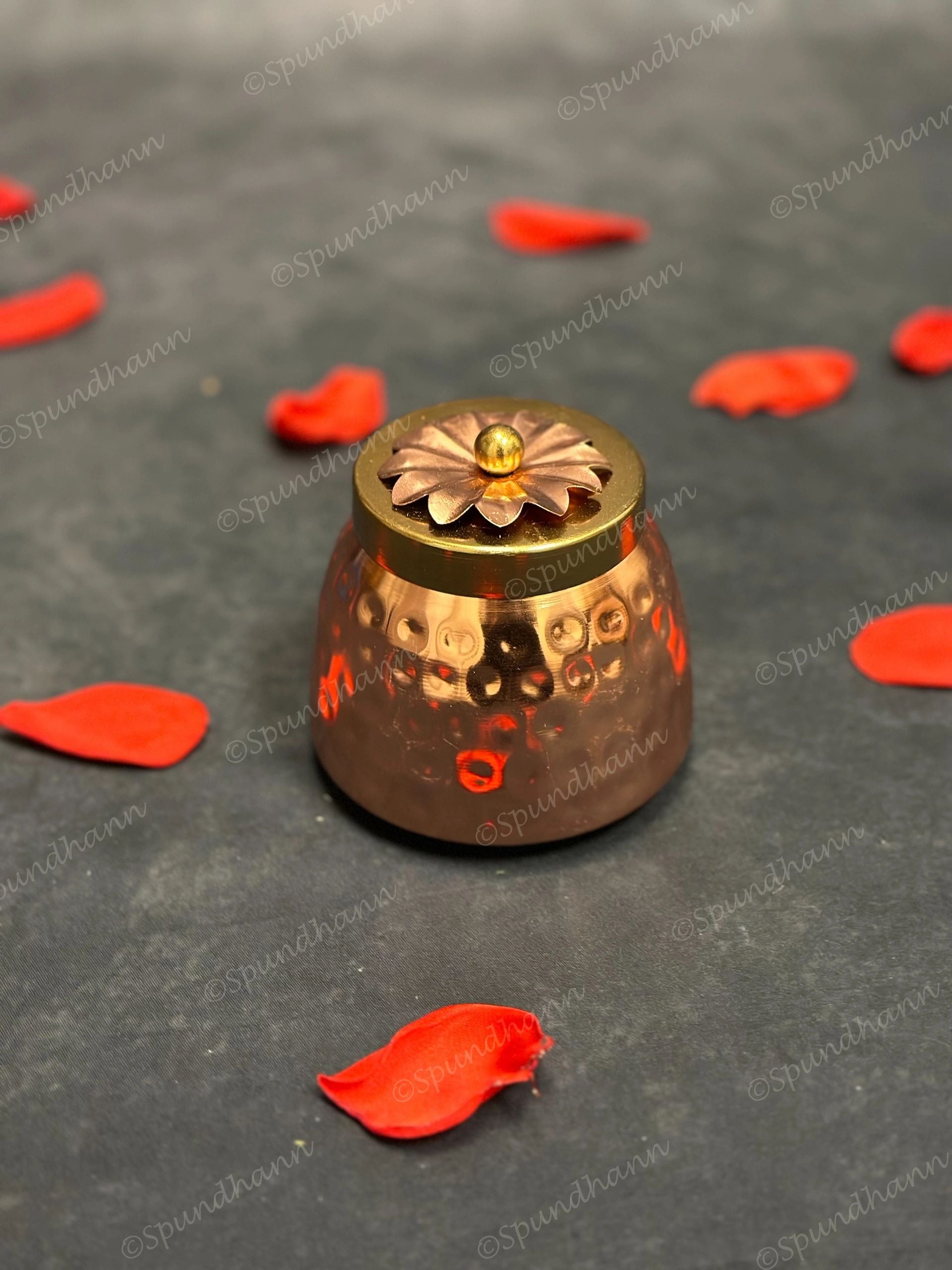 Hammered Small Canister with Flower Lid