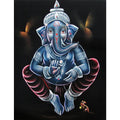 Blue Meditative Ganesha Black Satin Painting