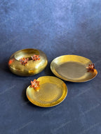 Brass Hammered Heavy Platter with Copper Flower