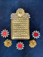 Rectangular Gold Hammered Platter / Tray with Floral Motif
