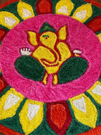 Round Ganesh Floral Rangoli Floor Mat