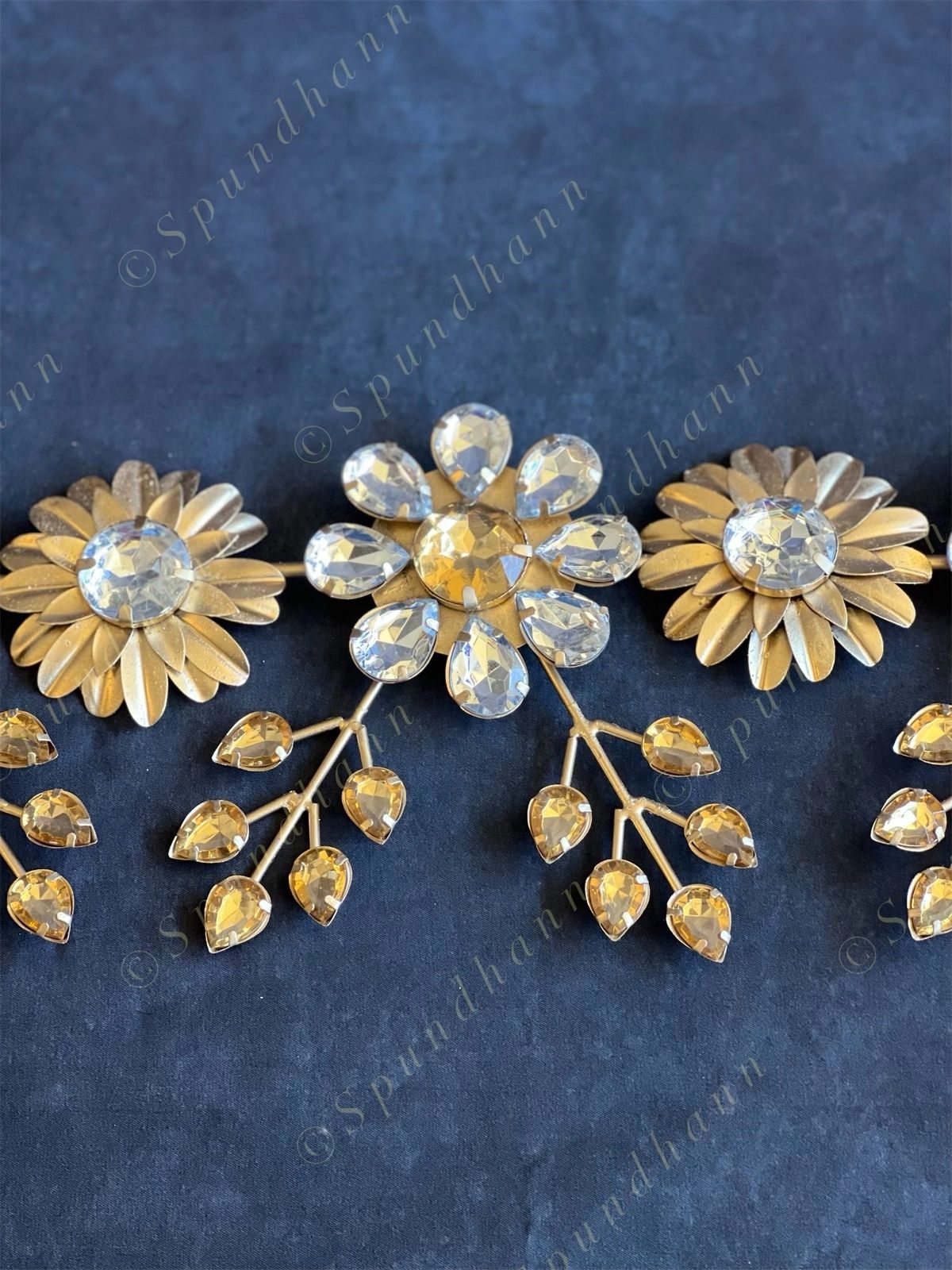 Foldable Metal & Gemstone Flower Leaves Toran