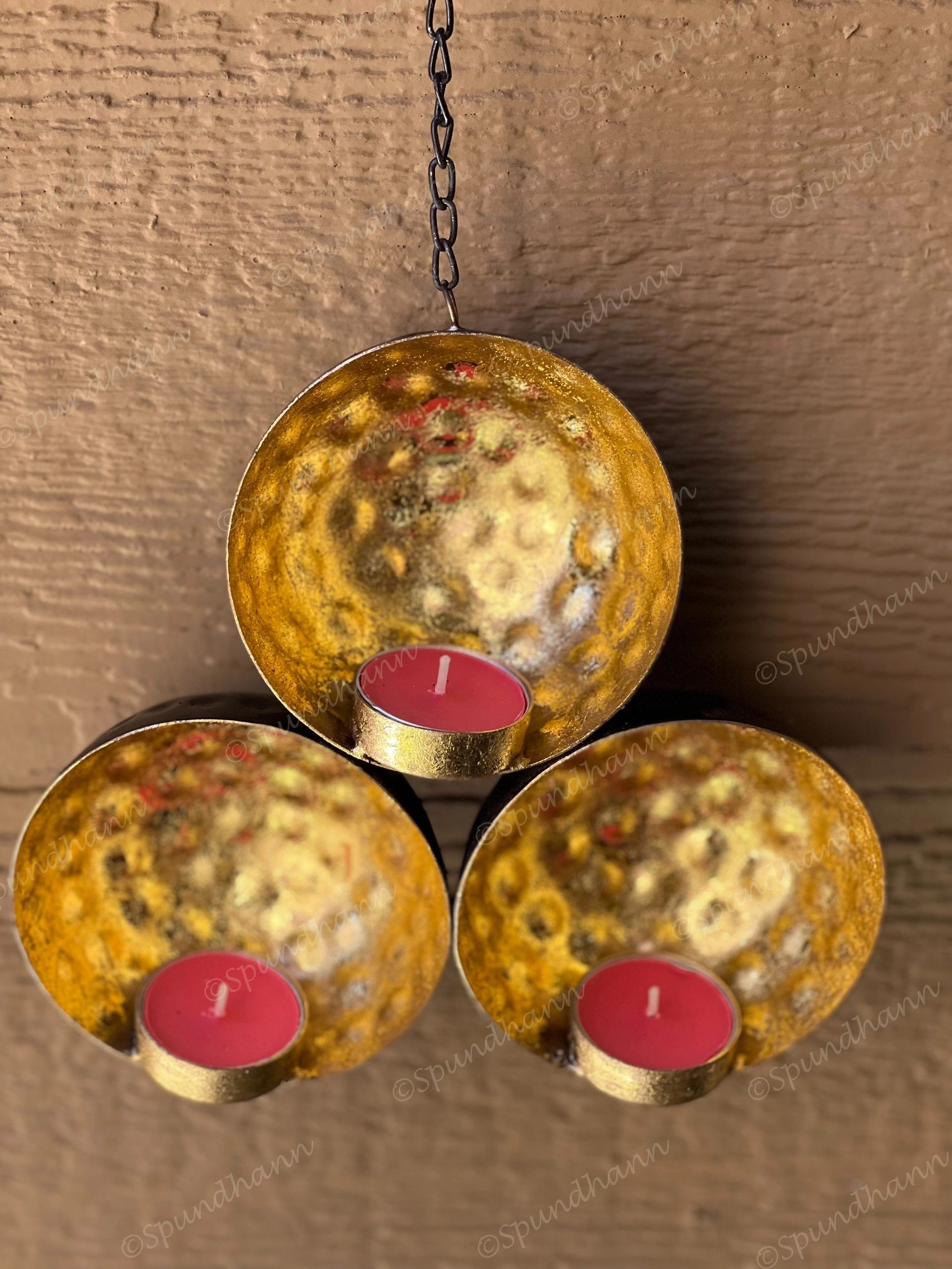 Hammered Hanging 3 Sconce Tea Light Holder