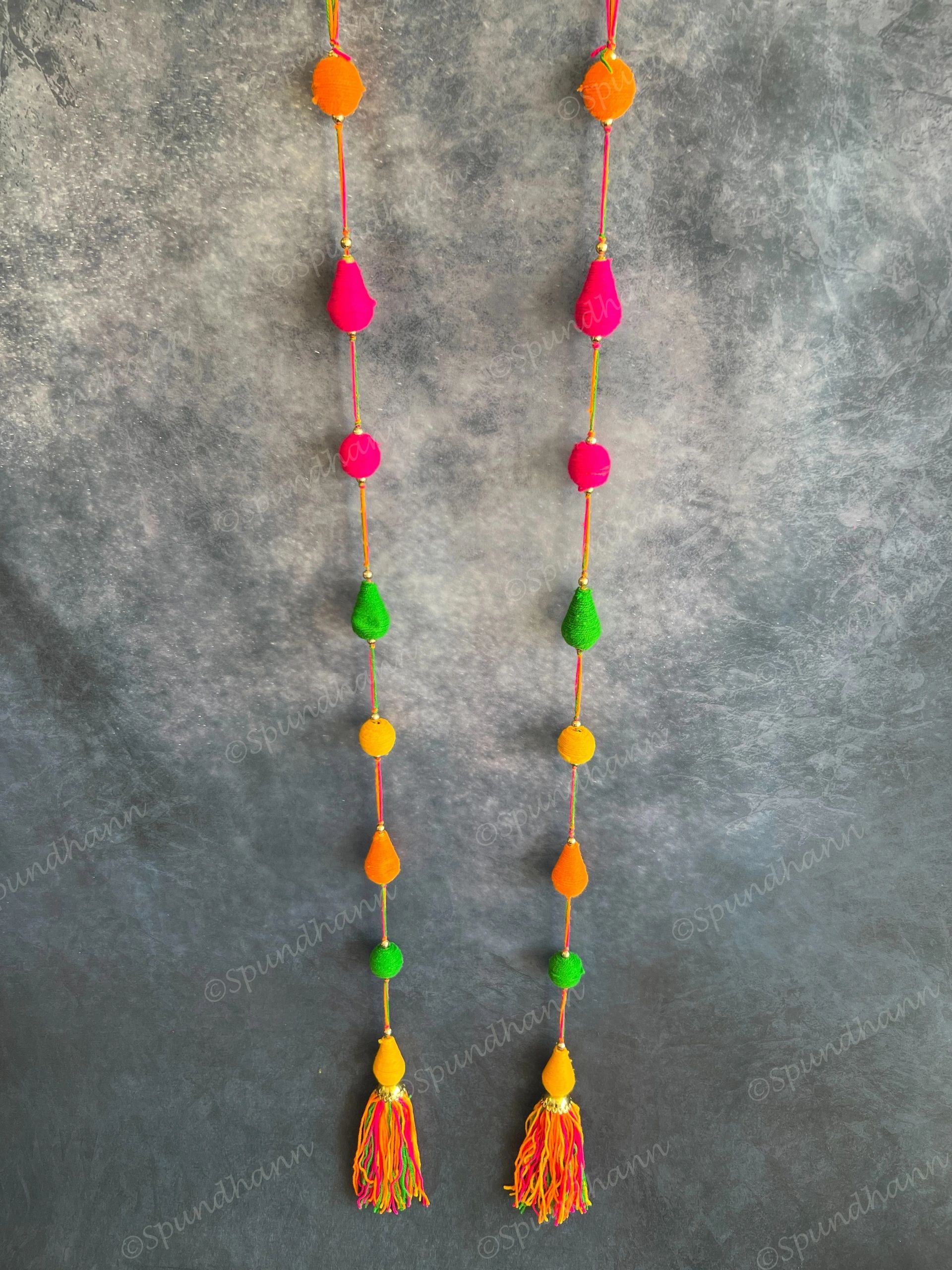 Multicolored Wool Thread Long Hanging Decor Strings Set of 2