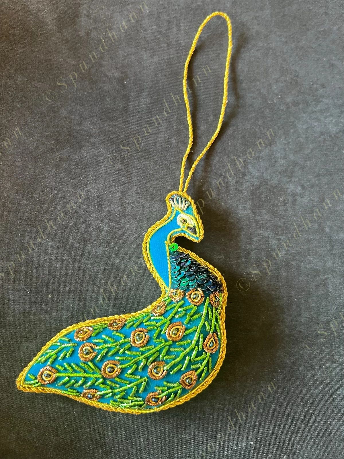 Embroidered Peacock Christmas Tree Ornament