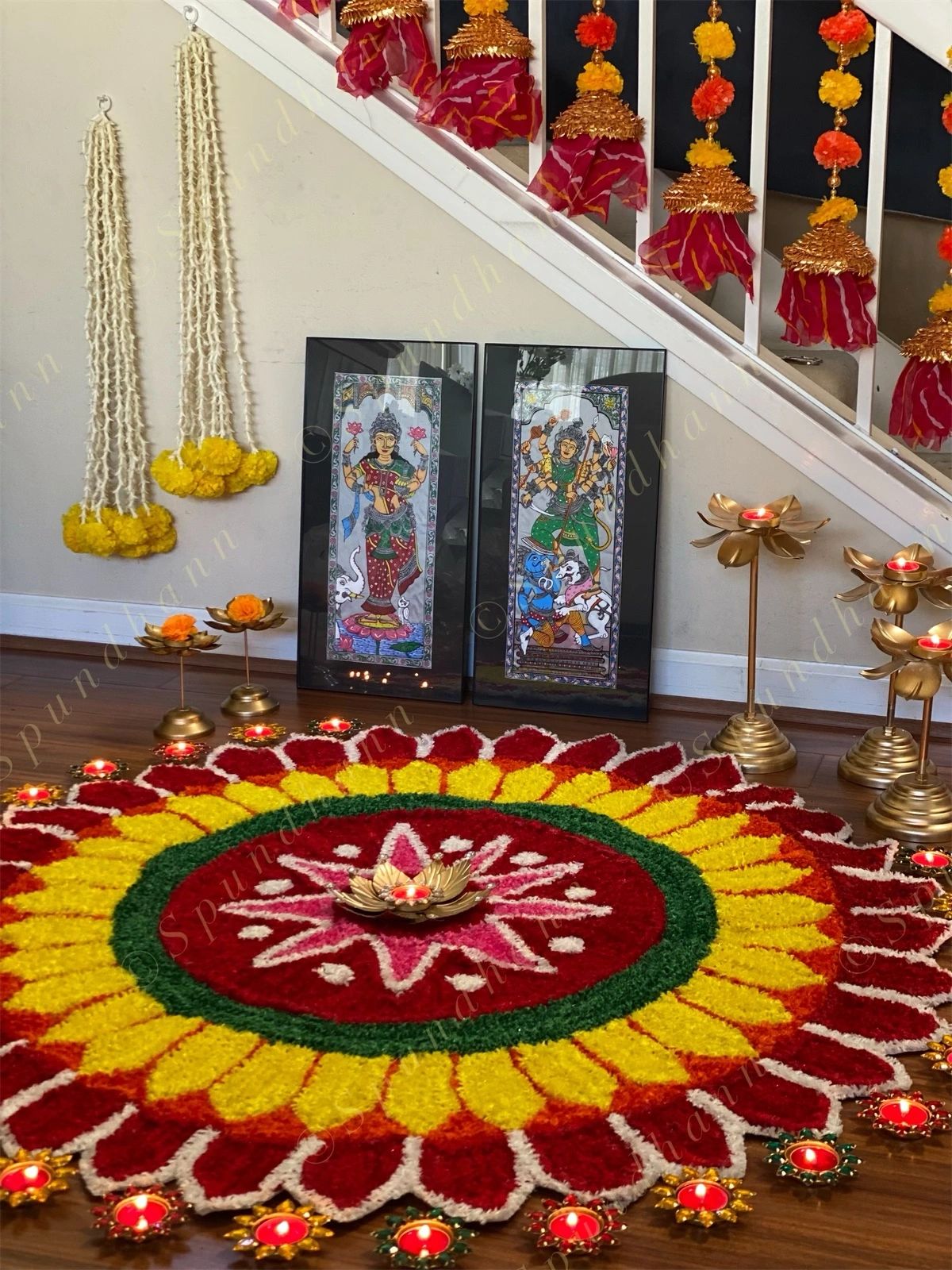 Large Floral Rangoli Floor Mat