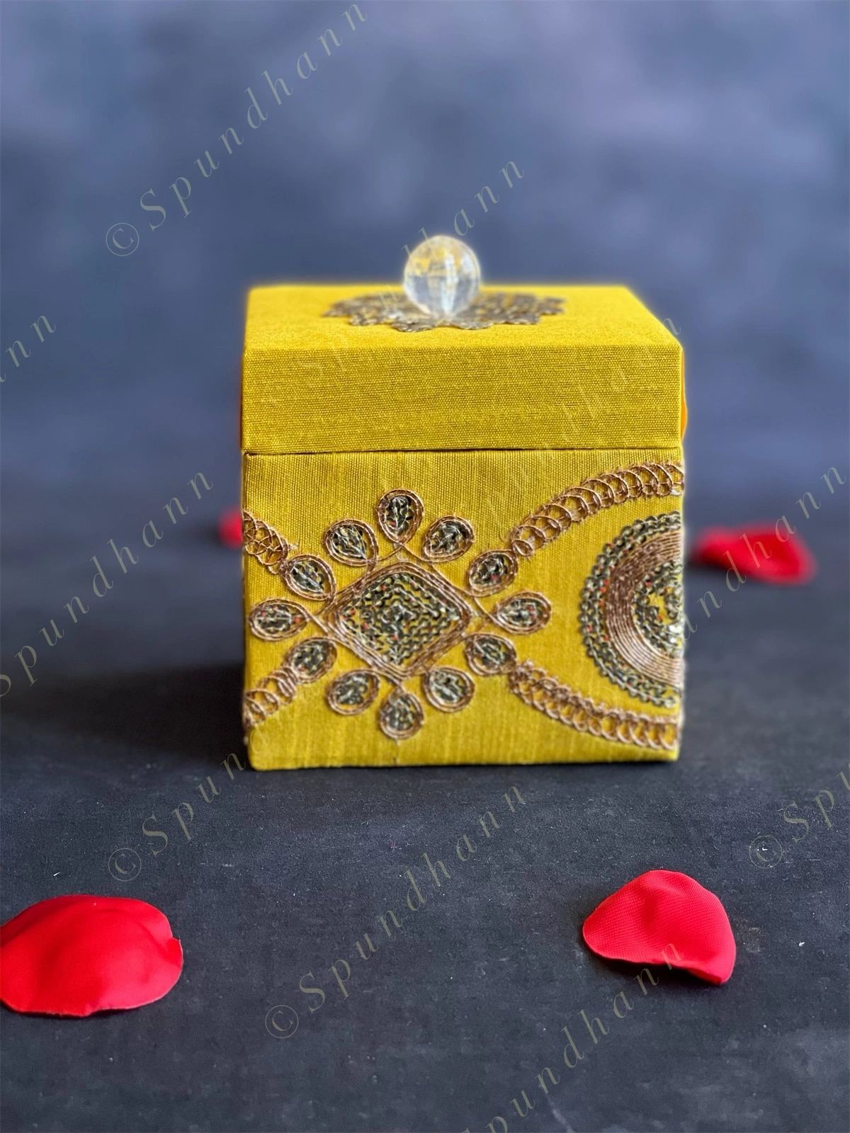 Pink Square Gift Box with Golden Embroidery