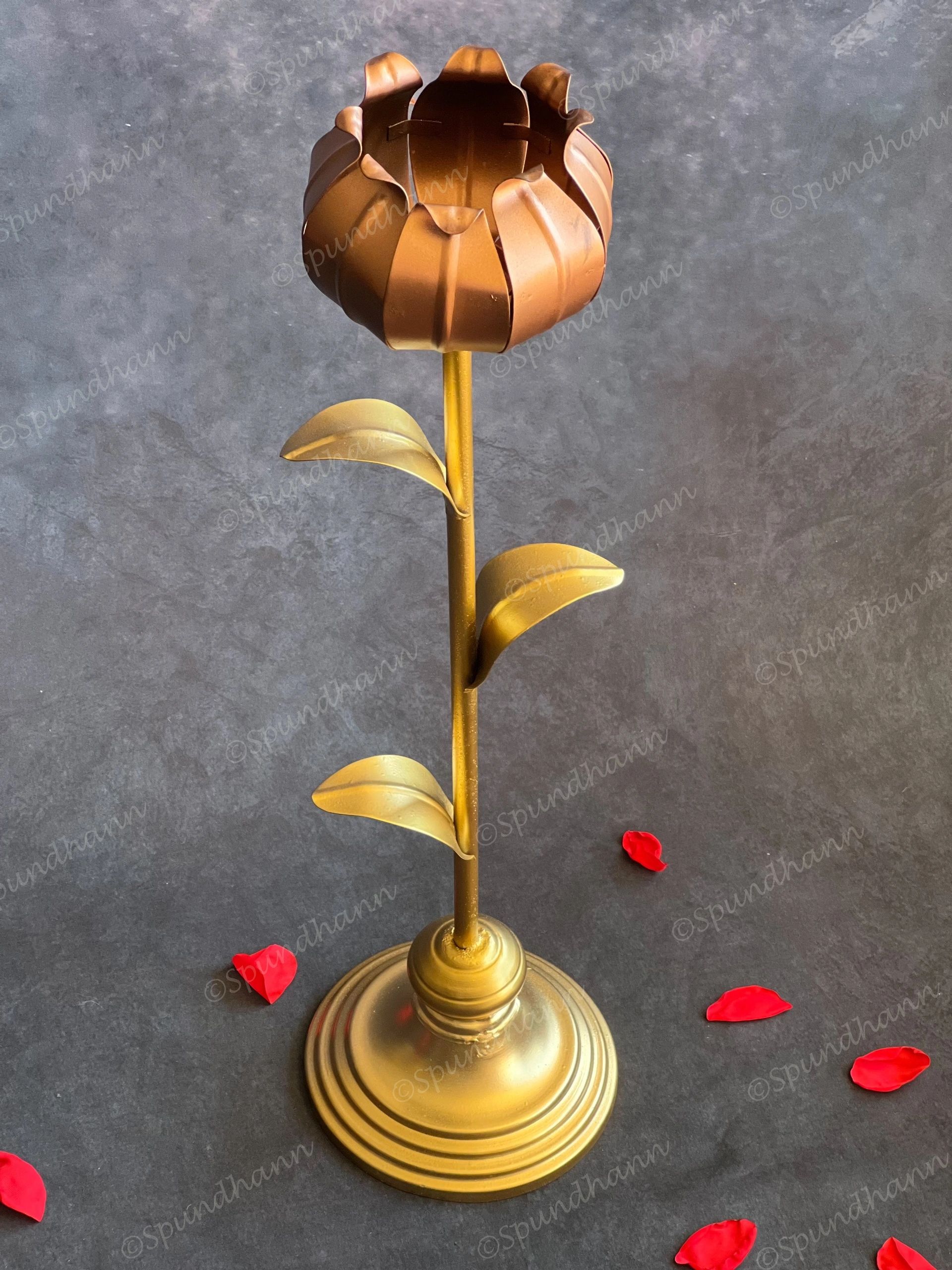Dazzling Bronze Floral Standing Tea Light Holder