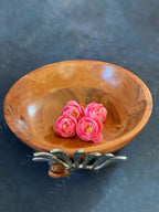 Contemporary Wooden Fruit Bowl with Silver Leaf Motif
