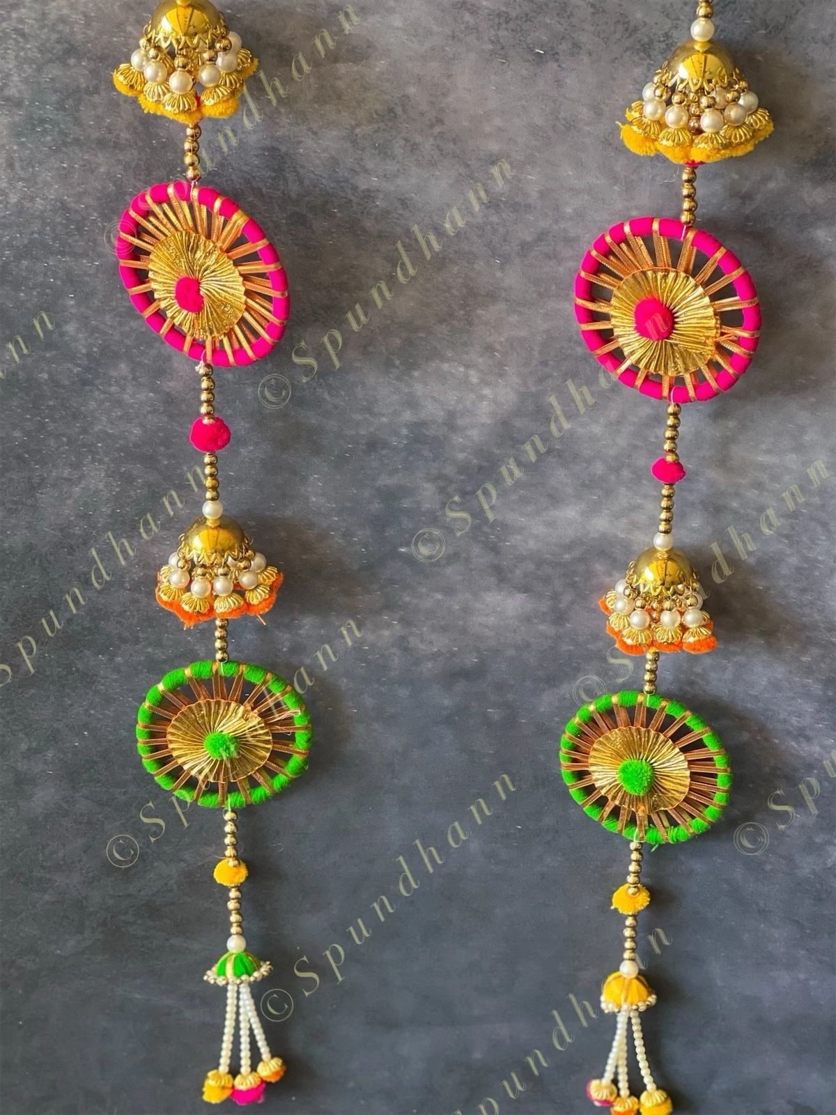 Chakri, Jhumki and Pom Pom Multi Colored Dangler Set of 2