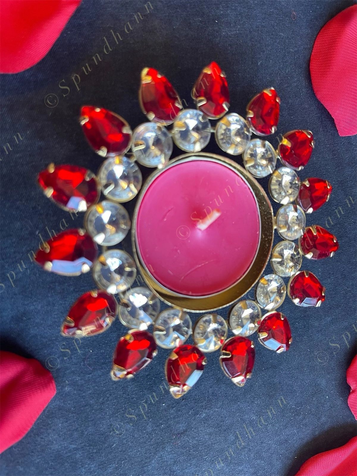 Double Gemstone Studded Floral Tea Light Holder