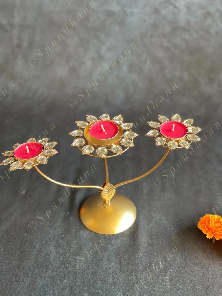 Stone Studded 3 Tea Light Holder Stand