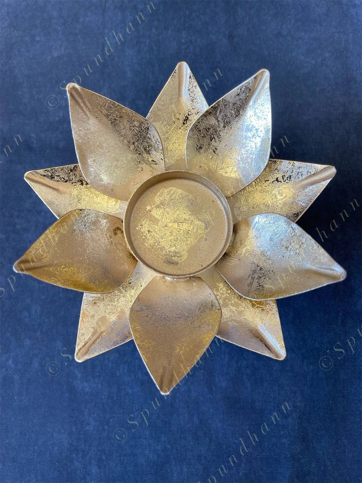Metal Lotus Petal Standing Tea Light Holder - With Glass