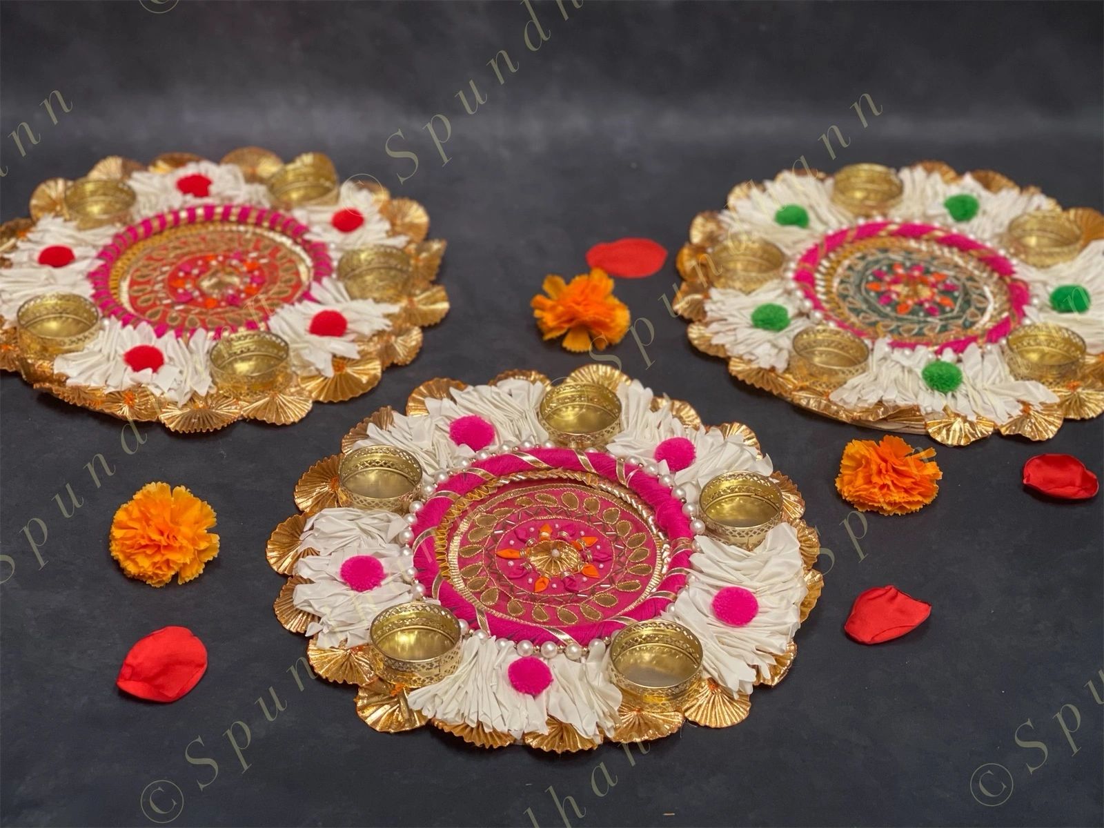 White chameli Gota Frill Tea Light Holder