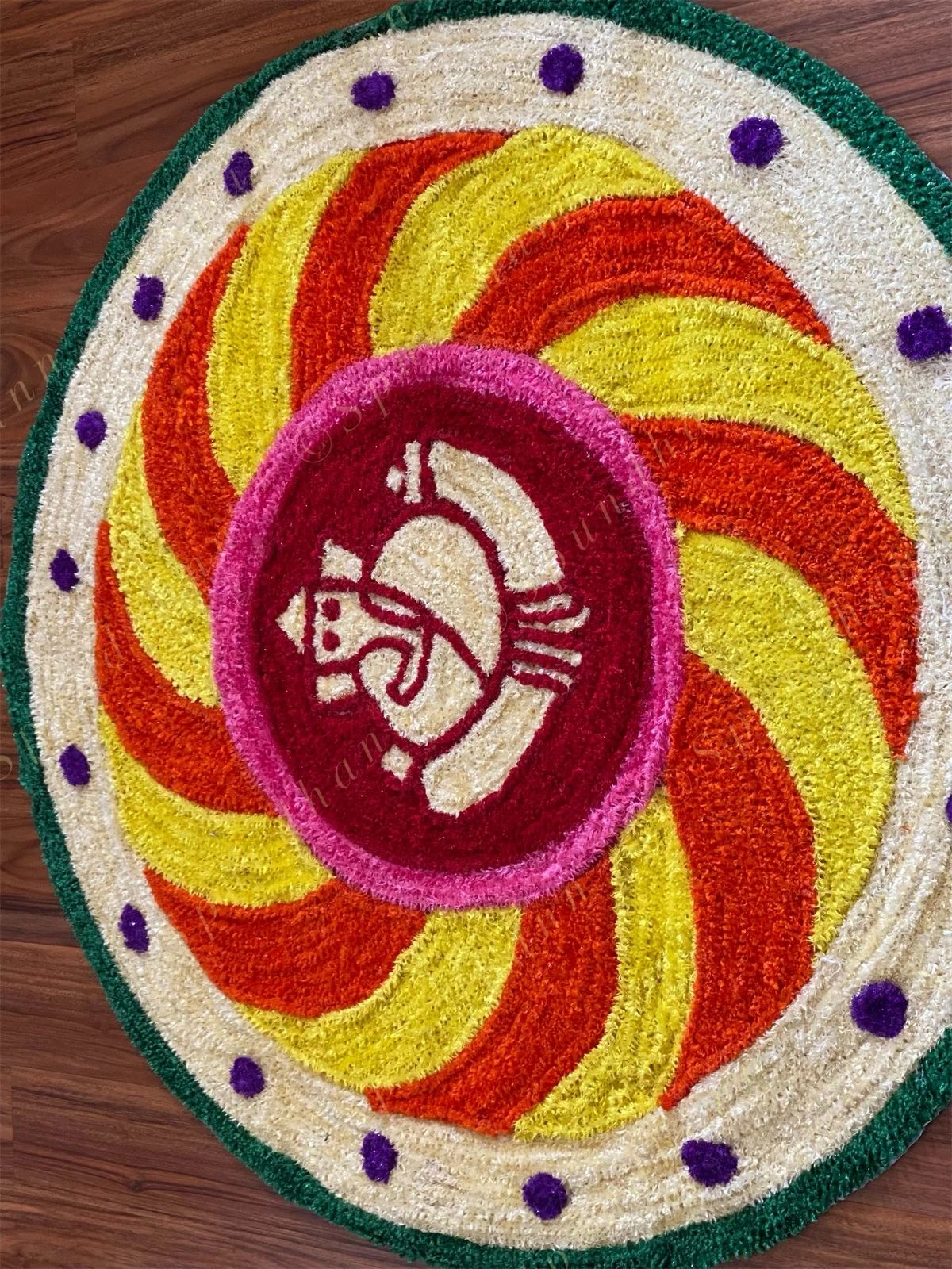 Round Ganesh Swirl Rangoli Floor Mat