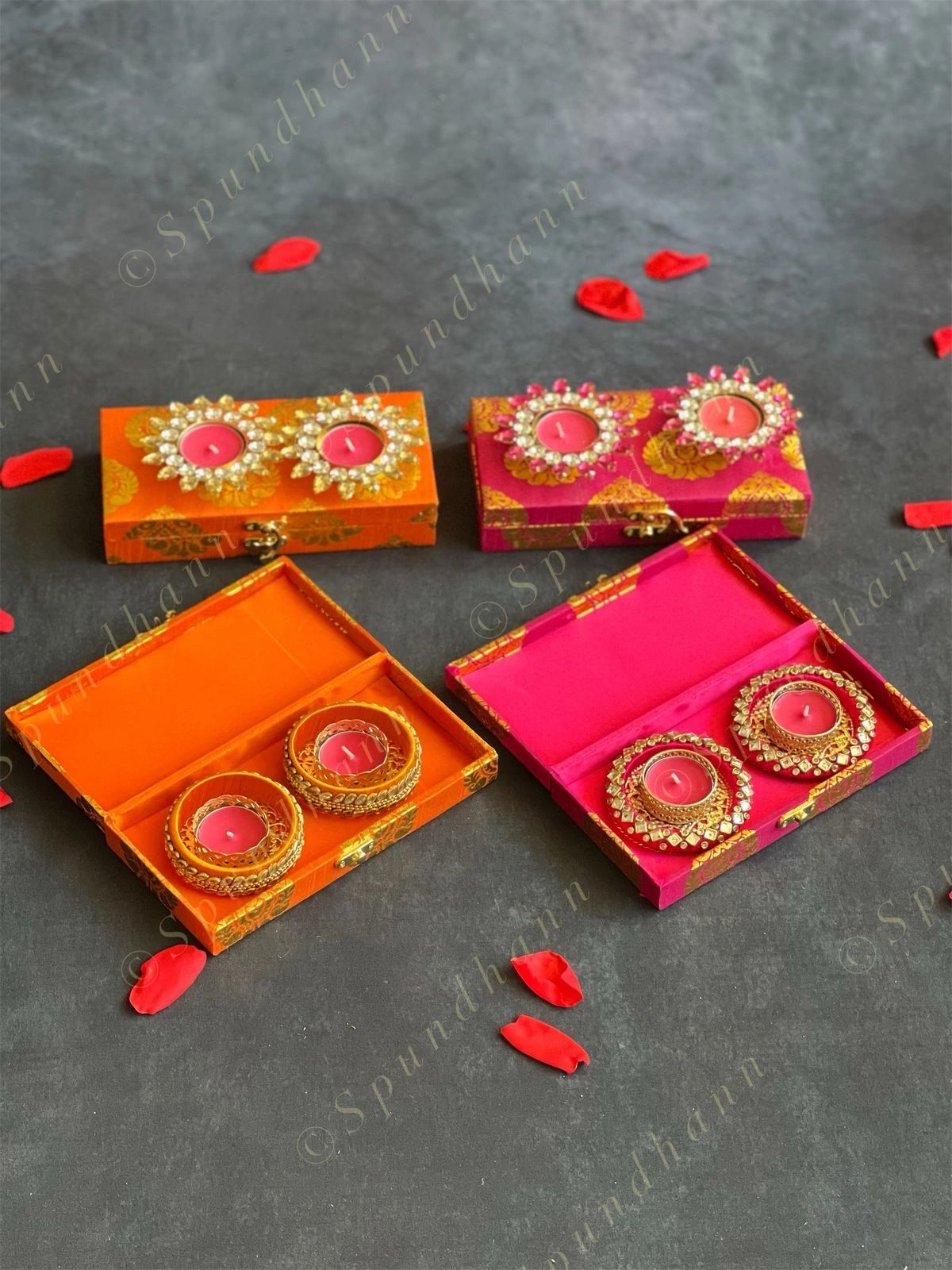 Gold Leaf Gift Boxes with Tea Light Holders