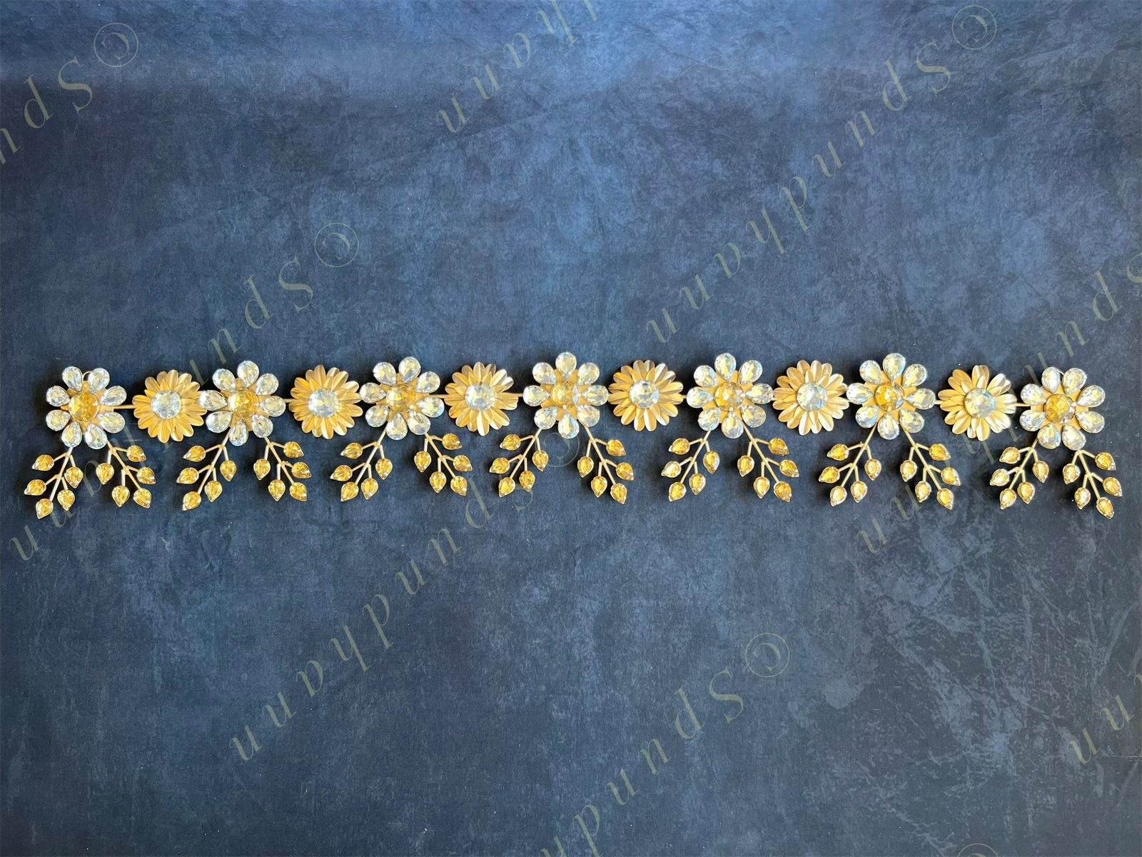 Foldable Metal & Gemstone Flower Leaves Toran