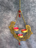 Dainty Metal Hanging Pendant Tea Light Holder with Red Drop