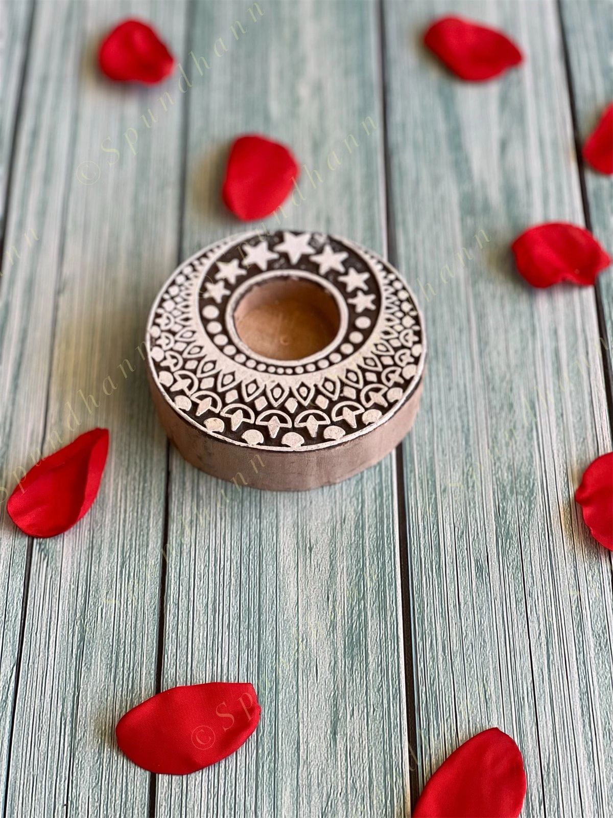 Moon & Stars Wooden Block Tea Light Holder