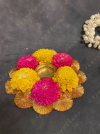 Sholawood Marigold Flower With Gotapatti Frill Tea Light Holder