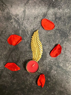 Golden Long Feather Shape Tea Light Holder - One