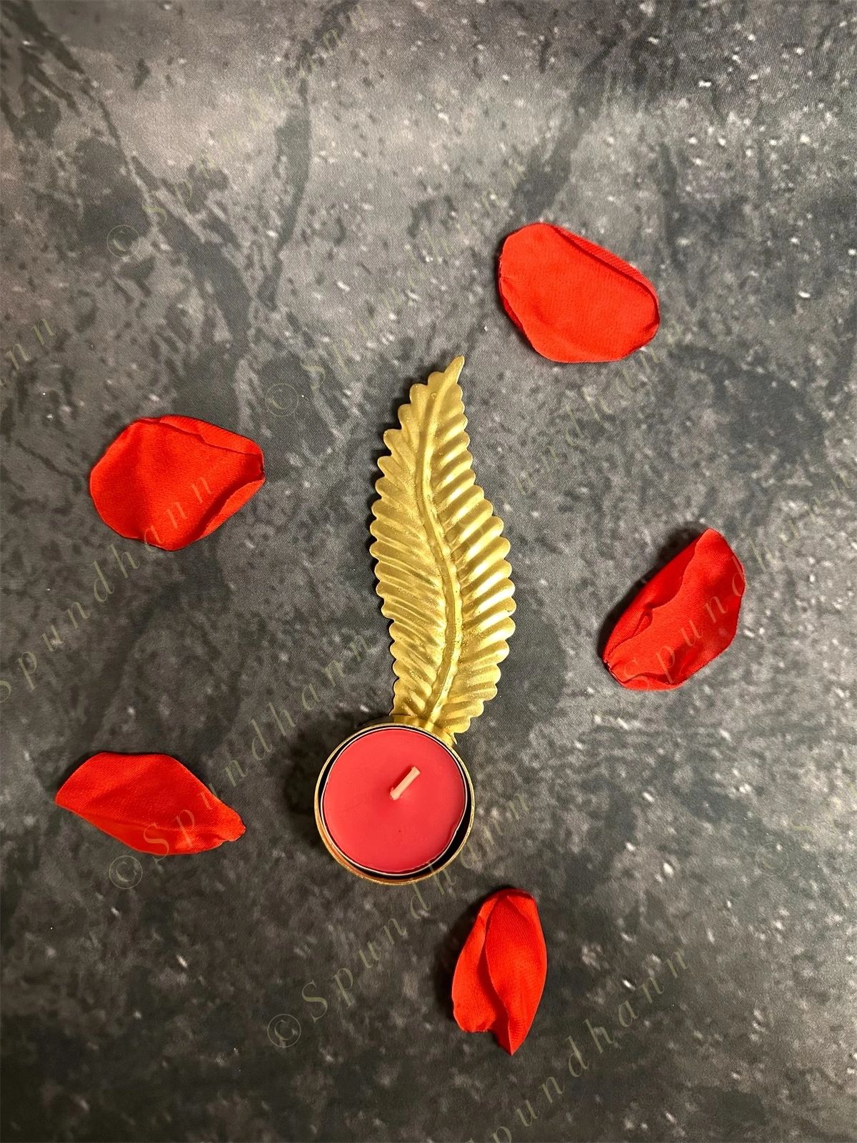 Golden Long Feather Shape Tea Light Holder - One