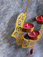 Dainty Metal Hanging Pendant Tea Light Holder with Red Drop