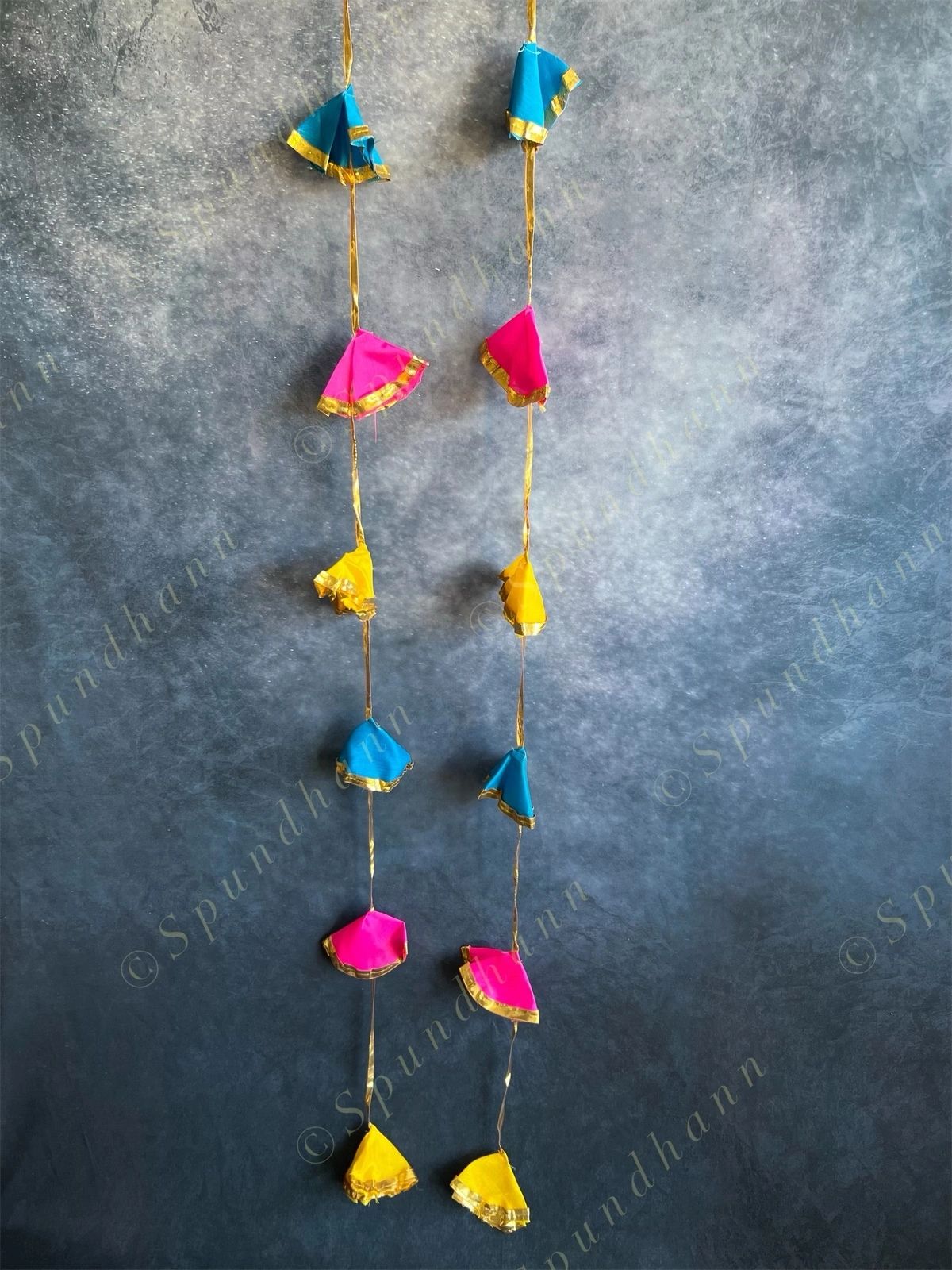 Gold Gota Border & Colorful Cloth Danglers Pack of 4 Strings