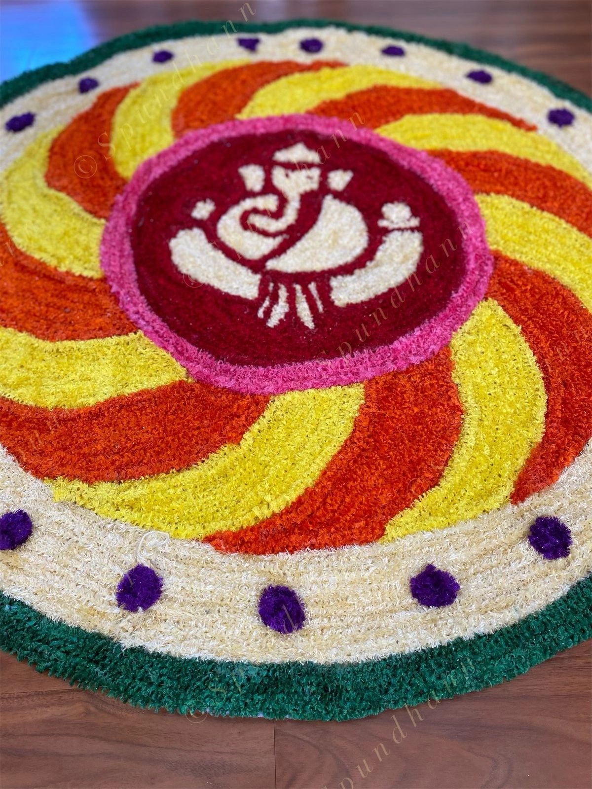 Round Ganesh Swirl Rangoli Floor Mat