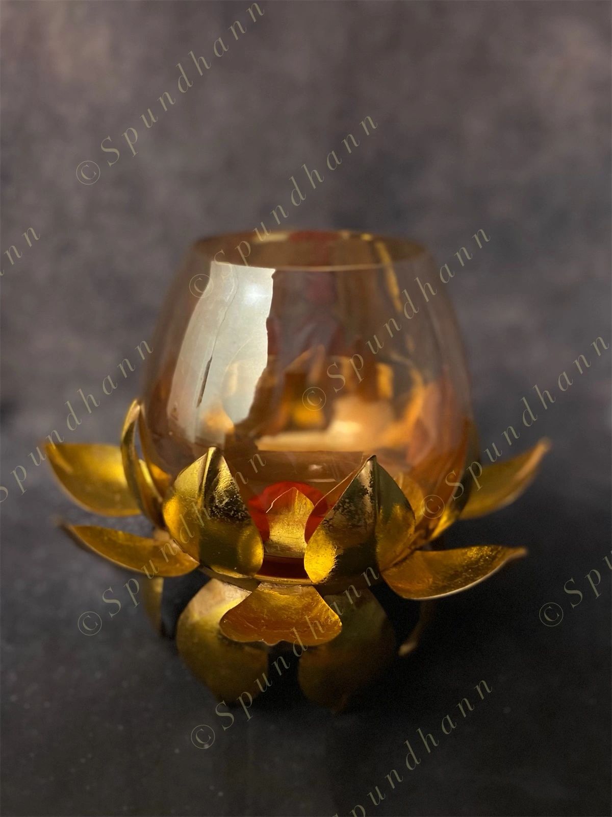 Big Lotus with Glass Tea Light Candle Holder